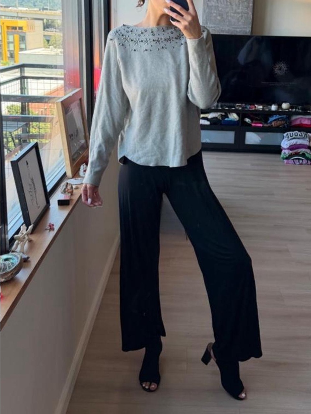 LIV Embellished Crewneck Sweater in Light Gray - Picture 8 of 8